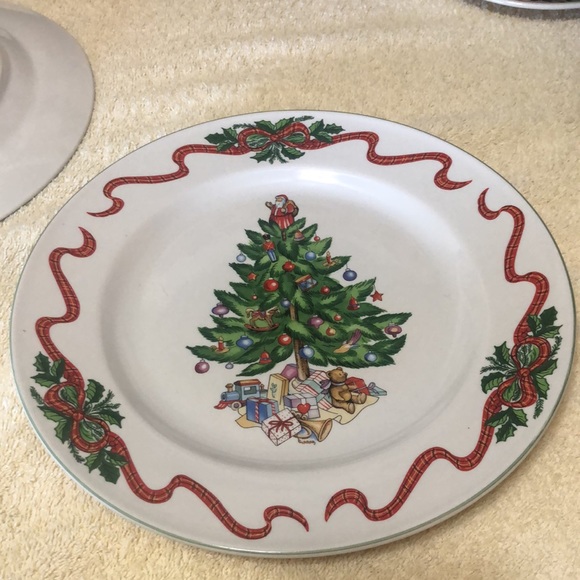 Two - Holly Ribbons Christmas 10 1/2” Dinner Plates - Picture 4 of 5